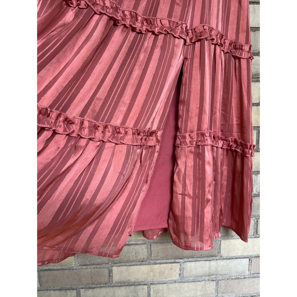 Lulus Rose Pink Metallic Striped Tiered Tie-Strap Midi Maxi Dress Size Medium ZQ - Picture 6 of 11